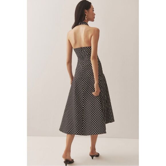NEW Anthropologie Maeve Black Polka Dot Halter Ruched High Low Dress Plus 22W - Picture 8 of 9